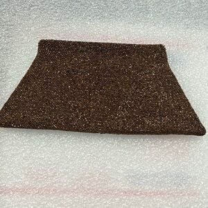 Vintage Brown Beaded Clutch With Push Opening satin lining